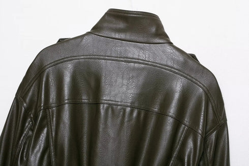 Chic Faux Leather Jacket for Women - Casual Long Sleeve