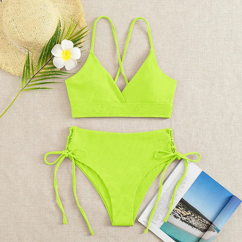 Cikini V-Neck Lace-Up Bikini Set for Women