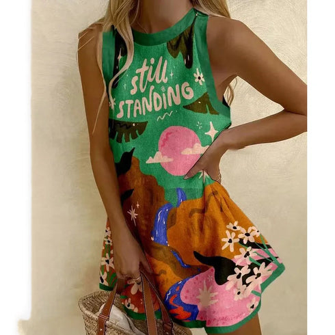 Women’s Puzzle Print Sleeveless Mini Dress