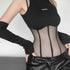 Black Mesh Patchwork Bodysuit for Women
