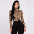 Women's Long-Sleeved Leopard Print Turtleneck Top
