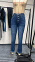 High Waist Blue Denim Jeans with Button Detail