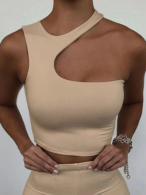 Cut Out Sexy Crop Off Shoulder Tank Top for Women Summer