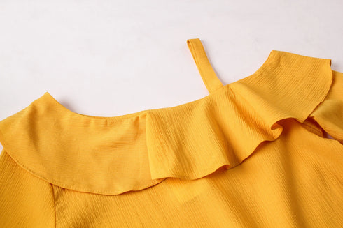 Ruffled Off-the-Shoulder Chiffon Top
