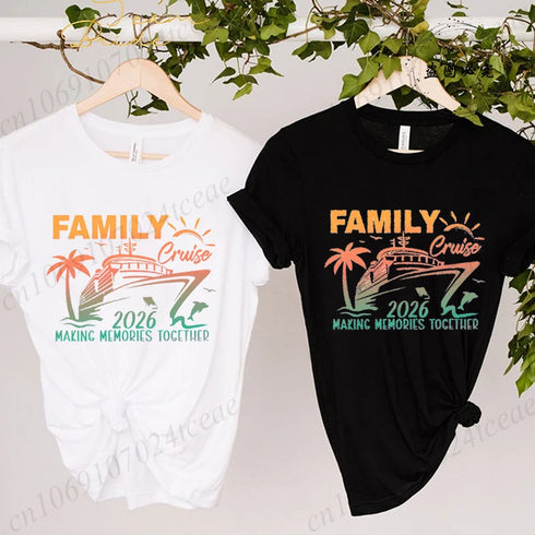 Bestie Vacation T-Shirts Personalized Family Cruise 2026 Matching Shirts Casual Short Sleeve Tees for Family Group Matching Tops
