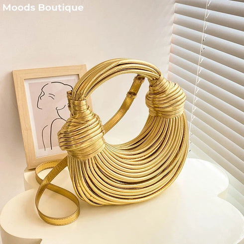 MOODS Luxury Evening Purses Golden Noodle Knot Clutch Bag for Dinner Party Stylish Women's Handbag Fashion Accessory