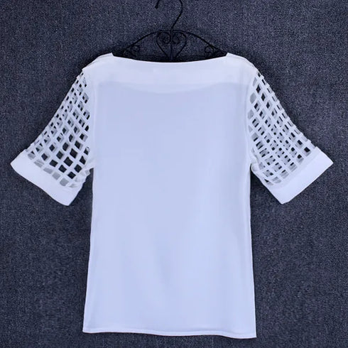 Summer Blouse Sexy Women Ladies Hollow Sleeve Slash Neck Loose Solid Shirts Casual Tops