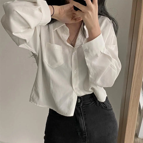 Long Sleeve Casual Blouse with Pockets