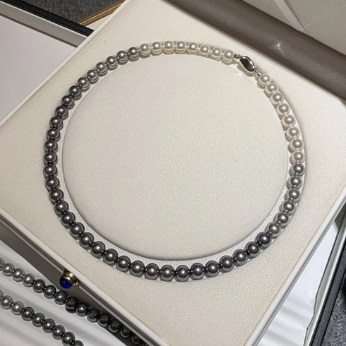 French Socialite White Gradient Grey Pearl Bead Necklace