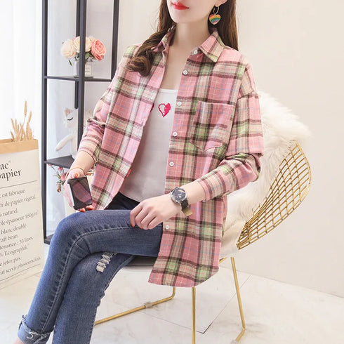 Casual Women's Flannel Plaid Shirt - Autumn Collection
