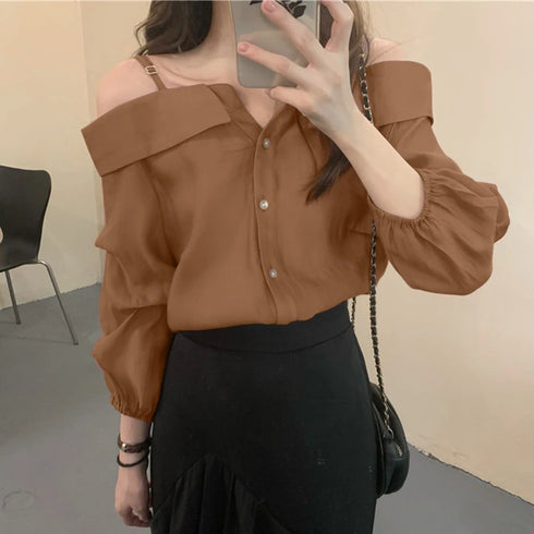 ZANZEA Off Shoulder Pleated Blouse for Women