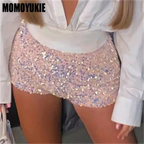 Summer Women Mini Shorts Sequined High Waist Glitter Skinny Party Nightclub Streetwear