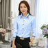 GAOKE OL Work Wear White Blue Blouse Long Sleeve Turn-down Collar Formal Elegant Female Shirt Ladies Tops School