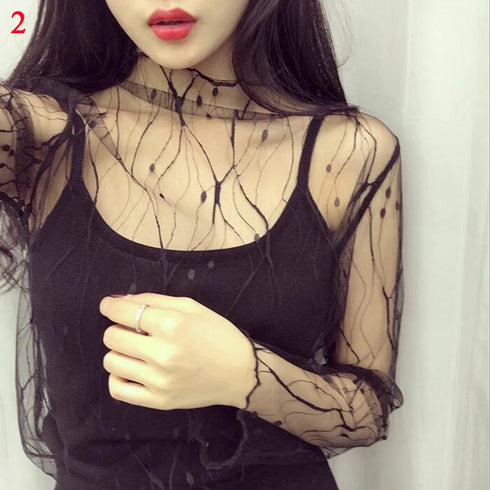Lace Bottomed Long Sleeve Blouse Top