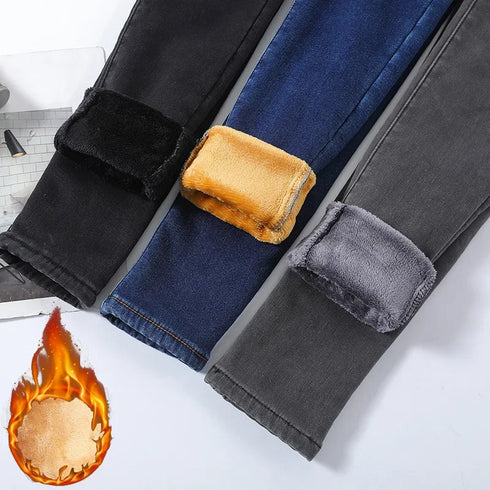 High Waist Thermal Denim Jeans for Women