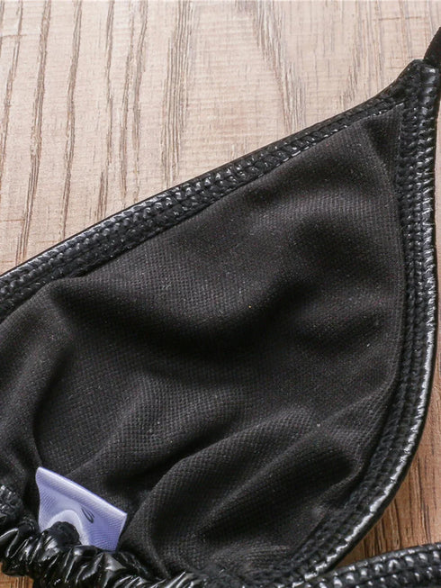 Shiny Black PU Mini Bikini Set for Women