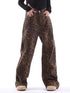 Leopard Print Wide Leg High Waist Denim Trousers