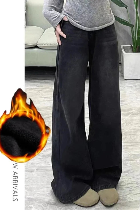Womens Flared Wide Leg Jeans - Black & Grey
