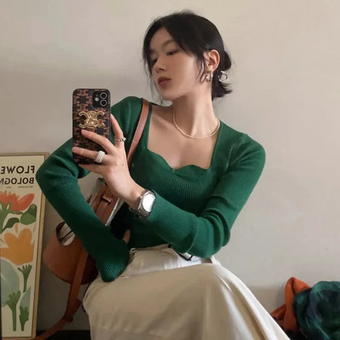 Vintage Square Collar Knitted Pullover Sweater
