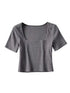 Square Neck Rib Crop T-shirt for Summer Casual Wear