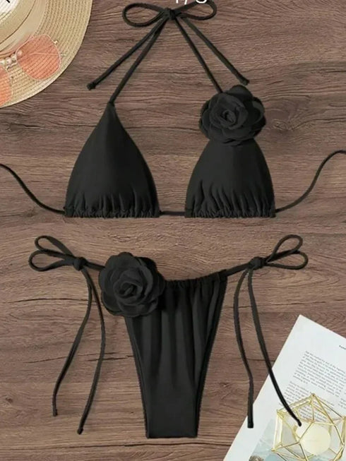 Floral Bandeau Thong Bikini Set for Women