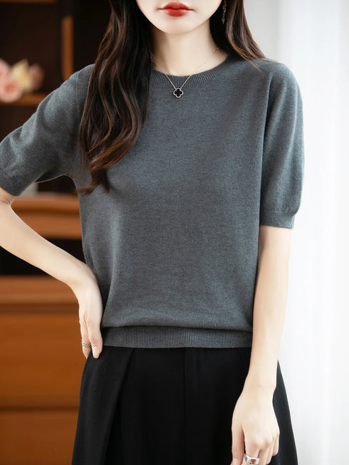 Merino Wool O-Neck Sweater for Women