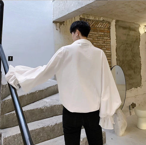 Victorian Gothic Ruffled Lace Up Blouse