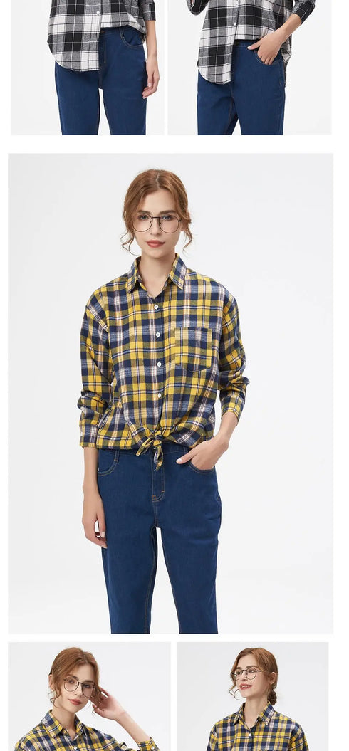 Loose Women's Plaid Shirt - Long Sleeve Casual Blouse
