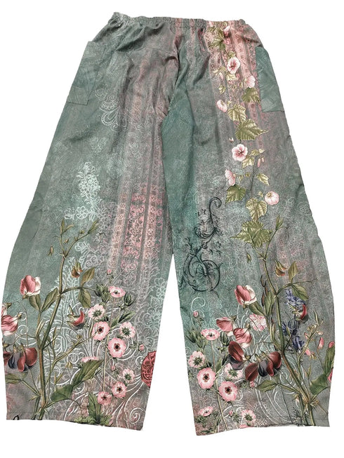 Plus Size Floral Printed Wide Leg Pants