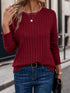 Solid Colour Round Neck Ribbed Long Sleeve Top