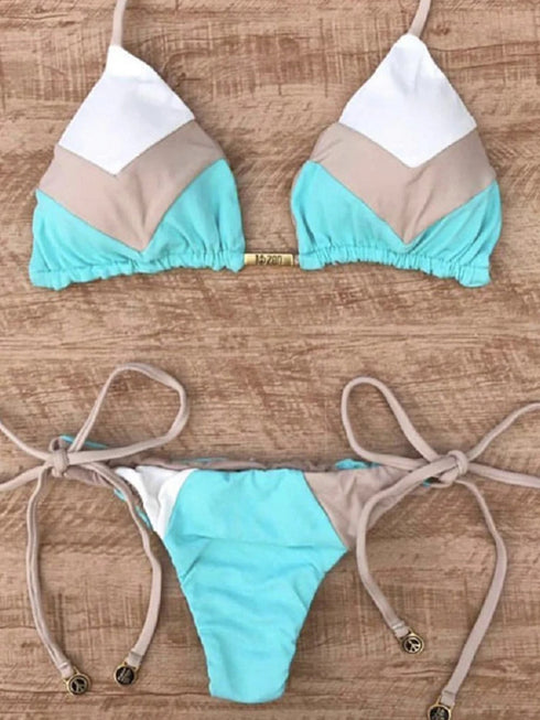 Multicolour Push Up Ribbed Bikini Set
