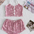 Heart Print Women's Pyjama Set with Frill Trim