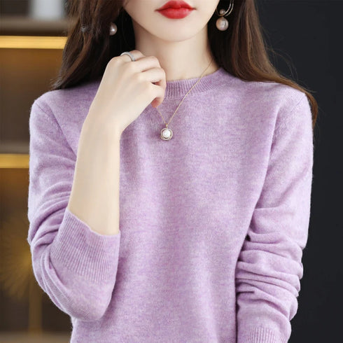 100% Pure Wool Cashmere O-Neck Pullover Sweater
