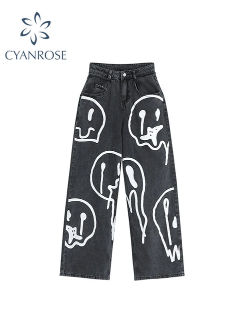 Black Loose Fit Wide Leg Denim Jeans