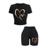 Summer Slim-fit T-Shirt & Shorts Set with Hearts Print