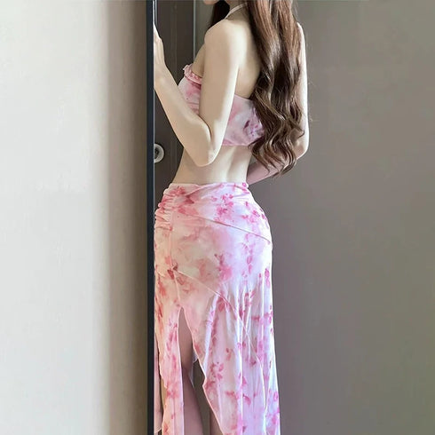 Women's Floral Halter Neck Maxi Dress