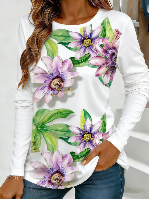 Women's Floral Print Long-Sleeved Loose-Fit Top