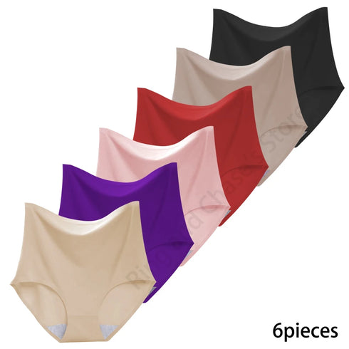 6-Piece High-Waisted Ice Silk Women's Briefs
