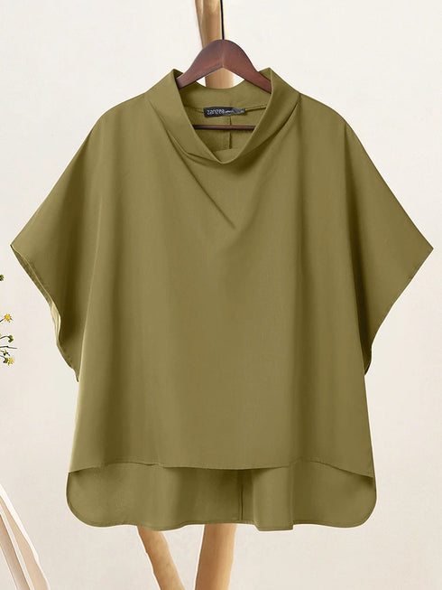 2025 ZANZEA Stylish Office Shirt Women Blouse Chic Pile Collar Half Sleeve Solid Tops Female OL Work Blusas Mujer Loose Chemise