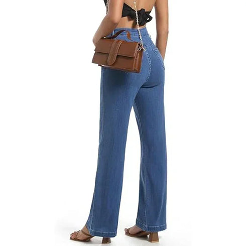 High Waist Straight Leg Jeans in White Beige