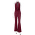 Dulzura Backless Lace-Up Flared Jumpsuit in Wine Red