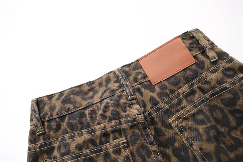 High Waisted Leopard Print Jeans for Women