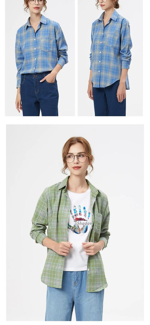 Loose Women's Plaid Shirt - Long Sleeve Casual Blouse