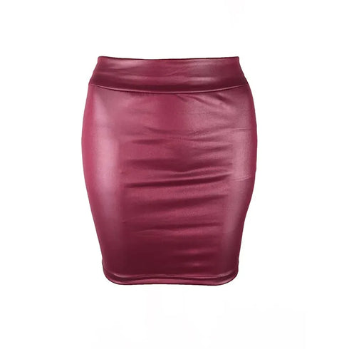 Black Slim Imitation Leather Pencil Mini Skirt High Waist