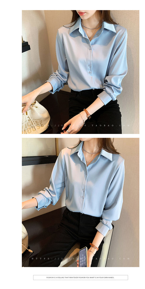 Women Shirts Spring Autumn Casual Chiffon Shirt Office Lady Fashion Female Long Sleeve Loose Solid Blouse Tops S-4XL
