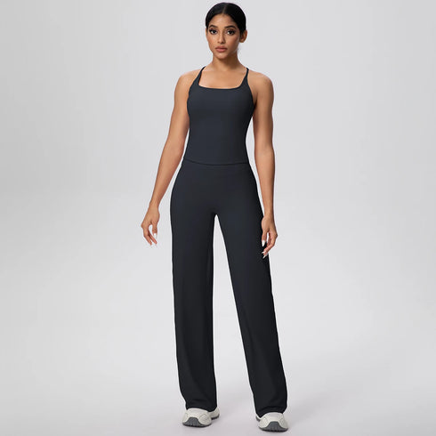 Backless Yoga Set with Wide Leg Pants