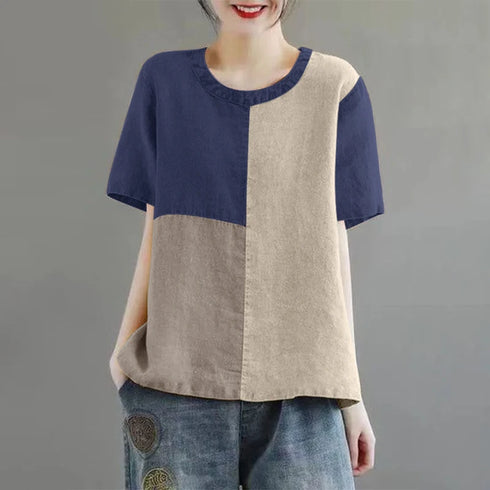 ZANZEA Women’s Patchwork Blouse - Short Sleeve Tunic