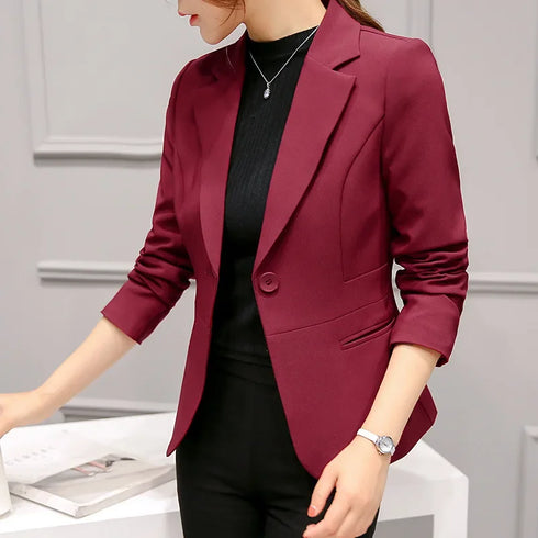 Black Women Blazer Slim Fit Office Work Jacket with Pockets