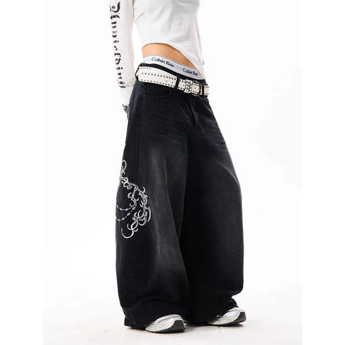 Vintage Embroidery Wide Leg Jeans for Women