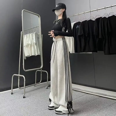 Plus Size Y2K Wide Leg Pants with Bow Tie Detail